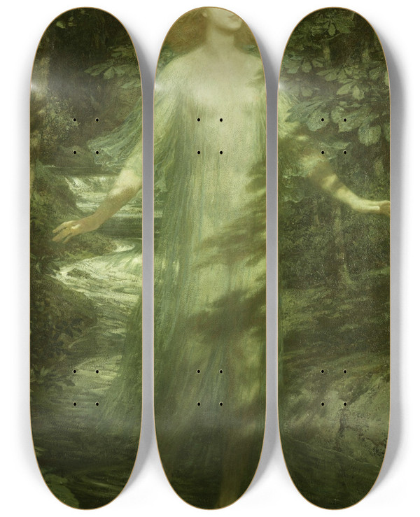 Triptych art skateboard deck of Frank Dicksee The Moon Maiden by Frank Dicksee (1853-1928)