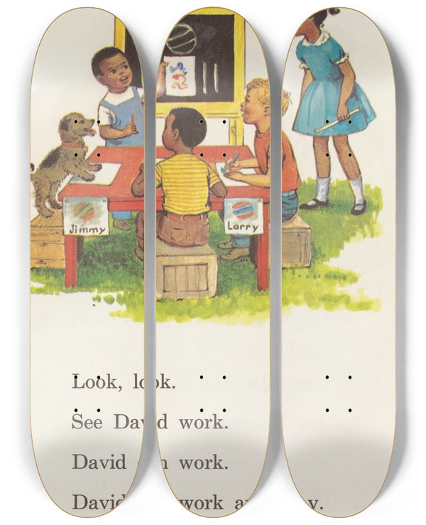Triptych art skateboard deck of Ruth Ives Laugh With Larry Pl15 by Ruth Ives (1914)