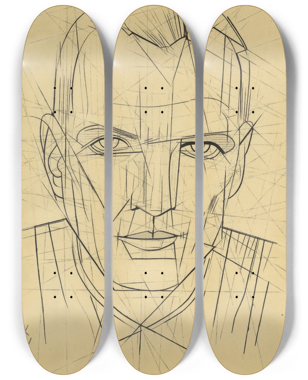 Triptych art skateboard deck of Karl Wiener Portrt by Karl Wiener (1901-1949)