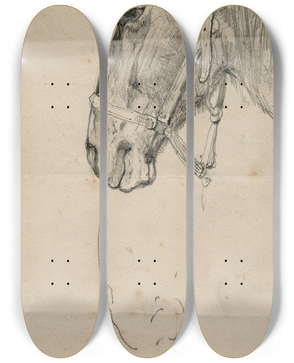 Triptych art skateboard deck of Floris Verster Horses Head by Floris Verster (1861-1927)