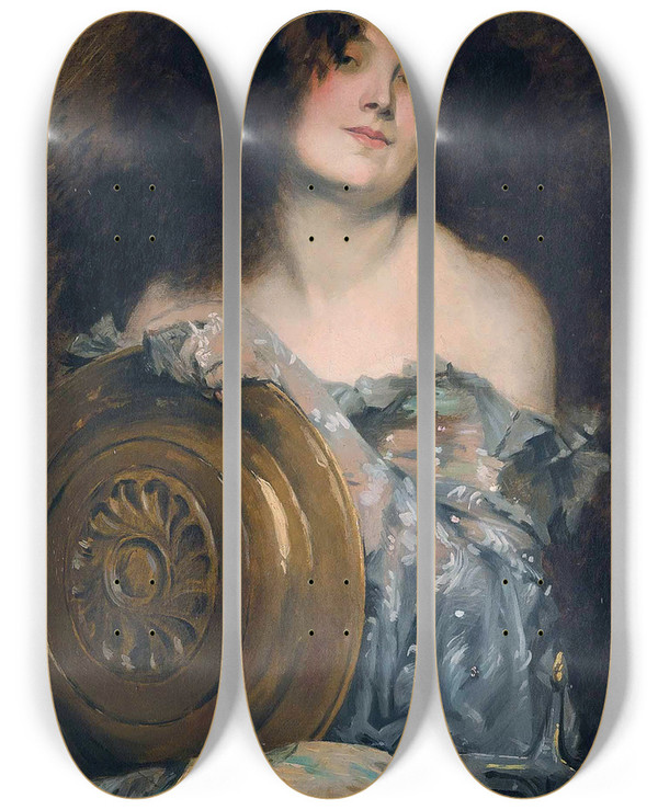 Triptych art skateboard deck of Juana Romani Salom by Juana Romani (1867-1923)
