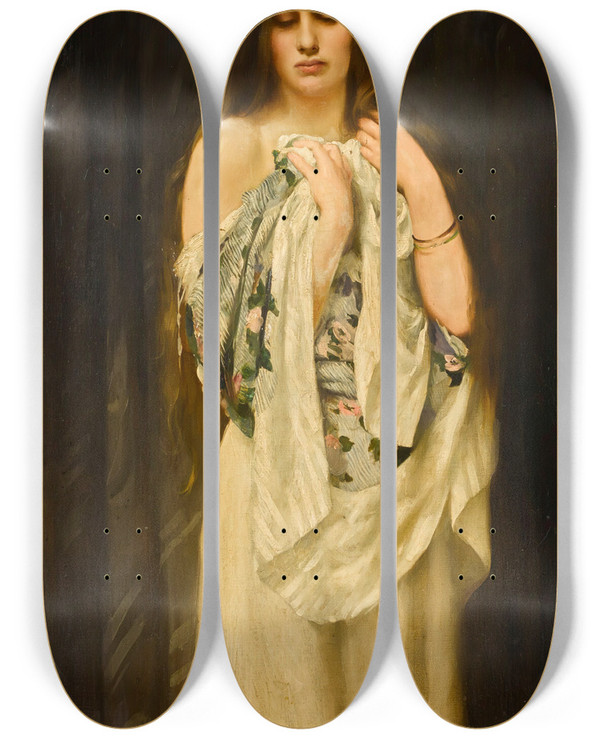 Triptych art skateboard deck of Thomas Benjamin Kennington Reverie by Thomas Benjamin Kennington (1856-1916)