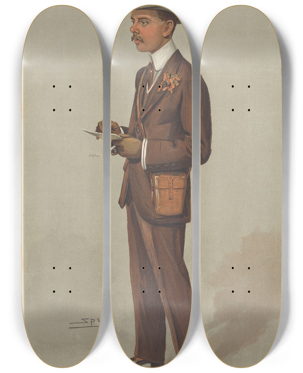 Triptych art skateboard deck of Leslie Matthew Ward Turf Devotees Billy William Arthur Hamar Bass September 14 1905 by Leslie Matthew Ward (1851-1922)