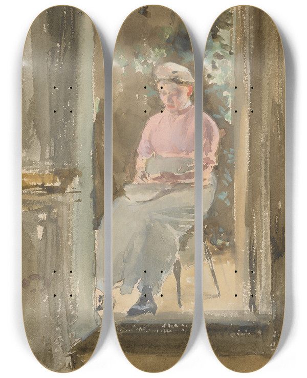 Triptych art skateboard deck of James Abbott Mcneill Whistler Pink Noteshelling Peas by James Abbott Mcneill Whistler (1834-1903)