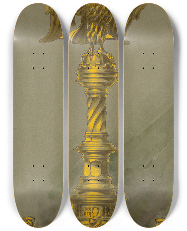 Triptych art skateboard deck of George Edmund Street Design Executed For Jones And Willis Metal And Woodworkers And Church Furniture Manufacturers Of Birmingham And London_37 by George Edmund Street (1824-1881)