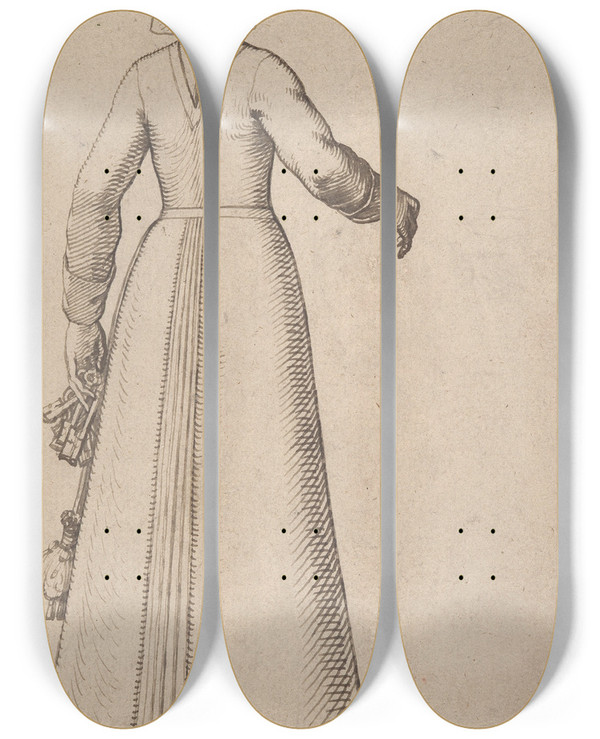 Triptych art skateboard deck of Melchior Lorck A Woman From Altmark by Melchior Lorck (1526-1583)