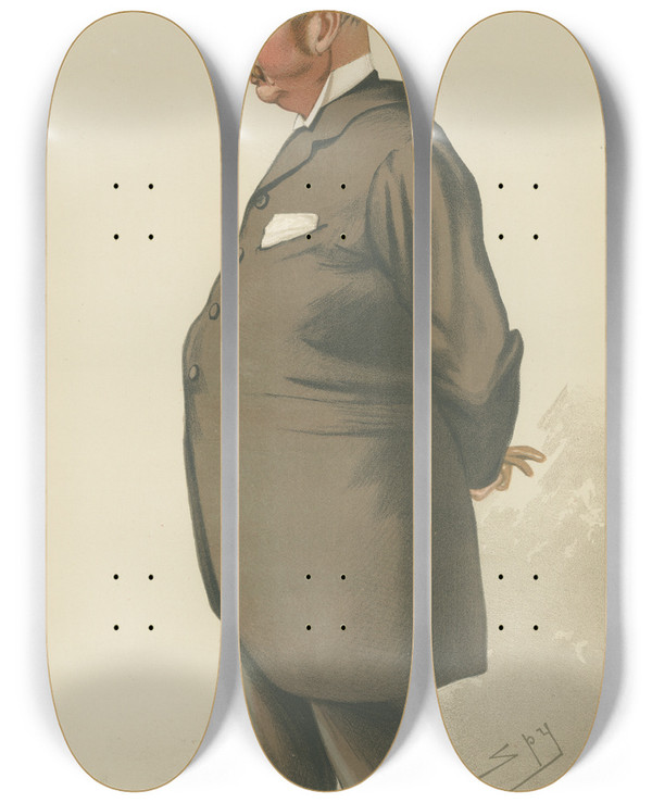 Triptych art skateboard deck of Leslie Matthew Ward Politicians Despatches Captain Conway Seymour 16 February 1884 by Leslie Matthew Ward (1851-1922)