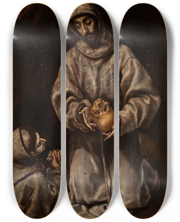Triptych art skateboard deck of Workshop Of El Greco St Francis And Brother Rufus by Workshop Of El Greco (1541-1614)