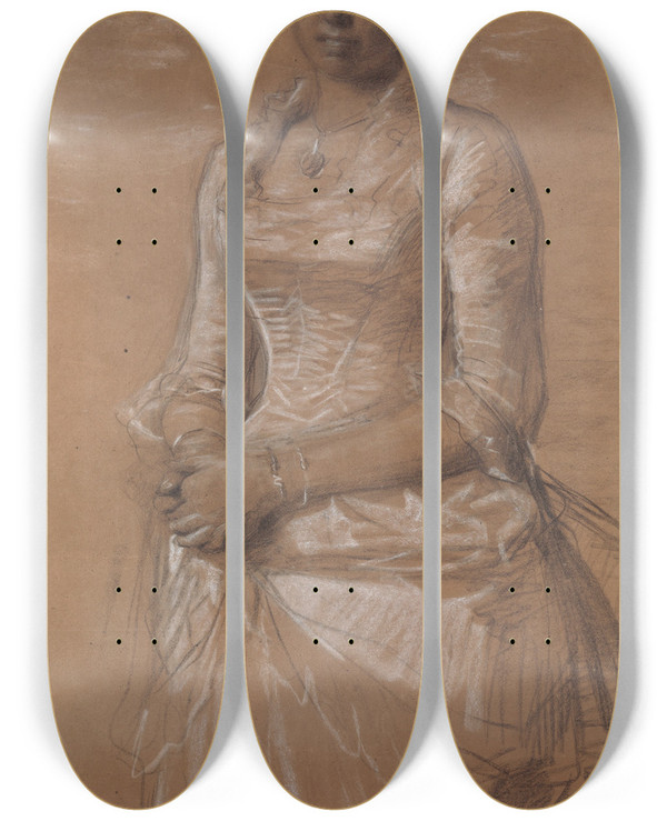 Triptych art skateboard deck of Peder Severin Kryer Portrait Of Frederikke Tuxen by Peder Severin Kroyer (1851-1909)