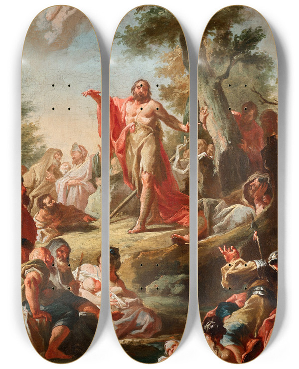 Triptych art skateboard deck of Johann Lucas Kracker The Sermon Of John The Baptist by Johann Lucas Kracker (1717-1779)