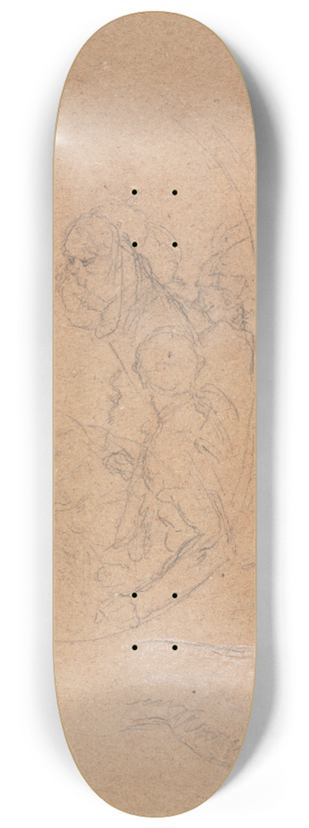 Francesco Lorenzi - Figures in a roundel with study of a hand 8.25 inch art skate deck