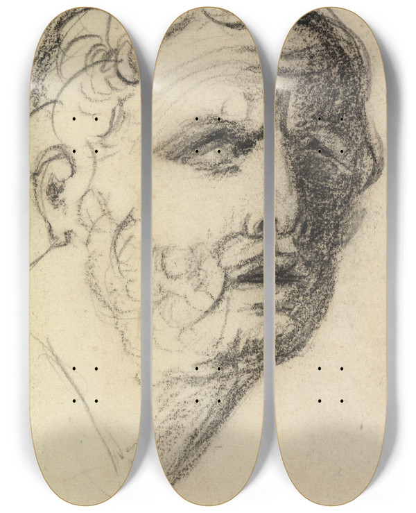 Triptych art skateboard deck of Benjamin Robert Haydon Portrait Study Of A Man by Benjamin Robert Haydon (1786-1846)