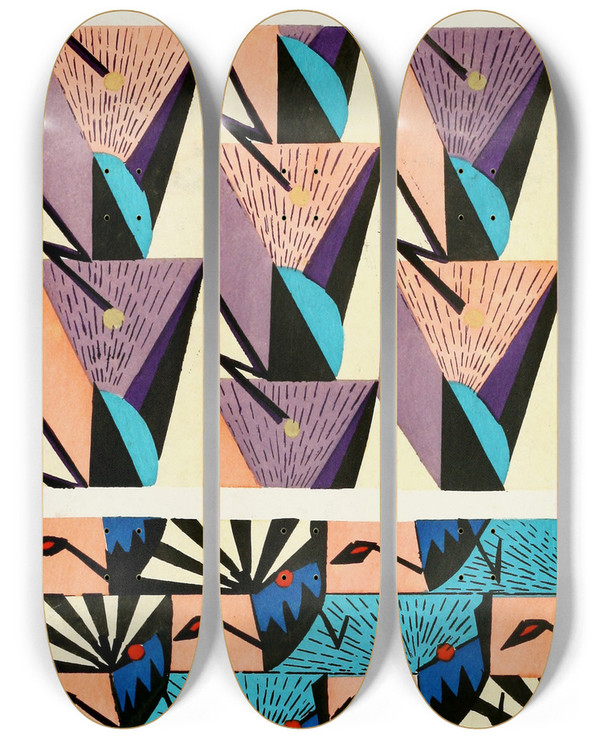 Triptych art skateboard deck of Christian Stoll Kunstgewerbliche Schmuckformen Fur Die Flache Pl 23 by Christian Stoll (20-)