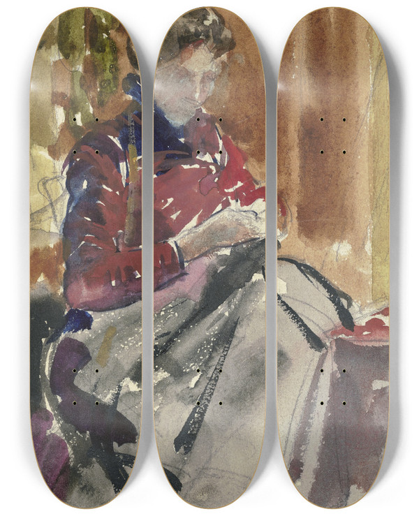 Triptych art skateboard deck of Gustav Schraegle Bildnis Der Frau Des Knstlers by Gustav Schraegle (1867-1925)