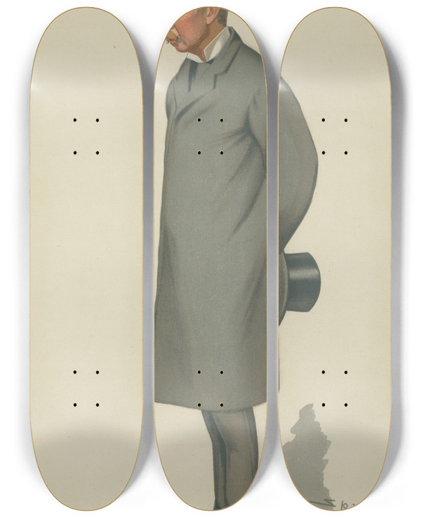Triptych art skateboard deck of Leslie Matthew Ward Politicians Torquay Lord Haldon March 4 1882 by Leslie Matthew Ward (1851-1922)