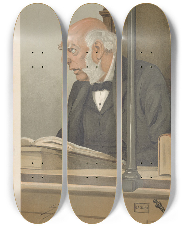 Triptych art skateboard deck of Leslie Matthew Ward Policemen Bow Street Rh Bullockmarsham October 12 1905 by Leslie Matthew Ward (1851-1922)