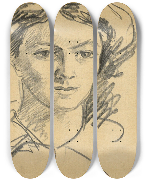 Triptych art skateboard deck of August Macke Bildnis Elisabeth Die Frau Des Knstlers by August Macke (1887-1914)