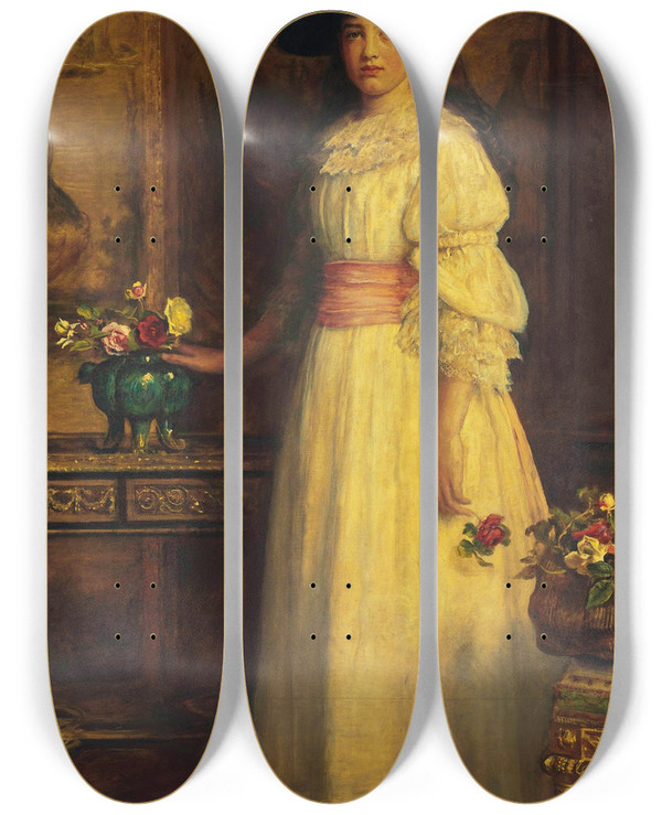 Triptych art skateboard deck of Sir John Everett Millais Miss Gertrude Vanderbilt by Sir John Everett Millais (1829-1896)