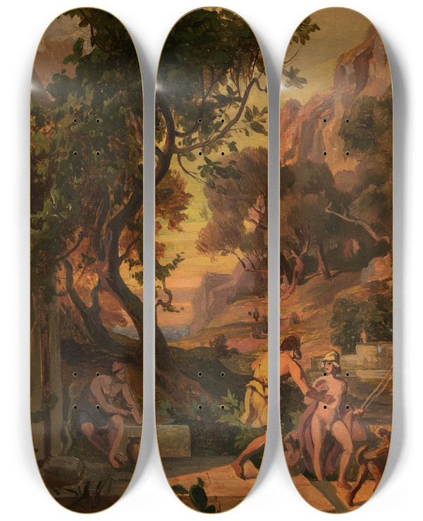 Triptych art skateboard deck of Friedrich Preller The Elder Odysseezyklus 11 by Friedrich Preller The Elder (1804-1878)