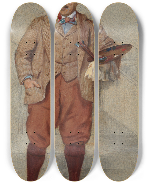 Triptych art skateboard deck of Sir Leslie Mathew Ward Edwin Austin Abbey by Sir Leslie Mathew Ward (1851-1922)