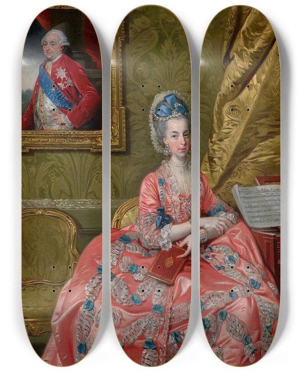 Triptych art skateboard deck of Johan Joseph Zoffany Portrait Of The Archduchess Maria Amalia Of Austria Duchess Of Parma by Johan Joseph Zoffany (1733-1810)