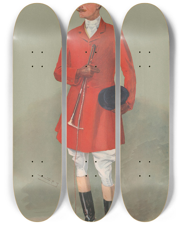 Triptych art skateboard deck of Leslie Matthew Ward Fox Hunters The Sinner Lord Southampton 6 March 1907 by Leslie Matthew Ward (1851-1922)