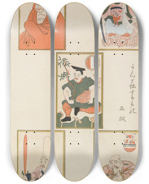 Triptych art skateboard deck of Shimizu Seif Unai No Tomo Pl 230 by Shimizu Seifu (1851-1913)