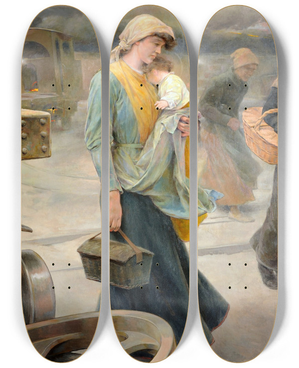 Triptych art skateboard deck of Vicente Cutanda Toraya Ensueo O Virgen Obrera by Vicente Cutanda Toraya (1850-1925)