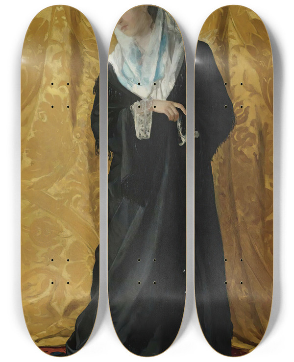 Triptych art skateboard deck of Osman Hamdi Bey A Lady Of Constantinople by Osman Hamdi Bey (1842-1910)