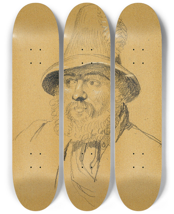 Triptych art skateboard deck of Johann Peter Krafft Kopfstudie Zur Szene Aus Dem Tiroler Freiheitskampf_1 by Johann Peter Krafft (1780-1856)