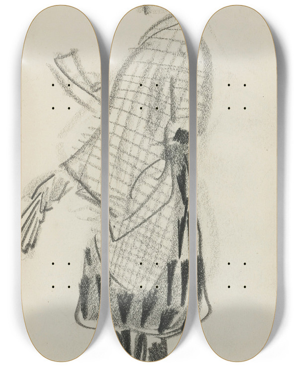 Triptych art skateboard deck of Alexandre Jacovleff Japanese Figure_1 by Alexandre Jacovleff (1887-1938)