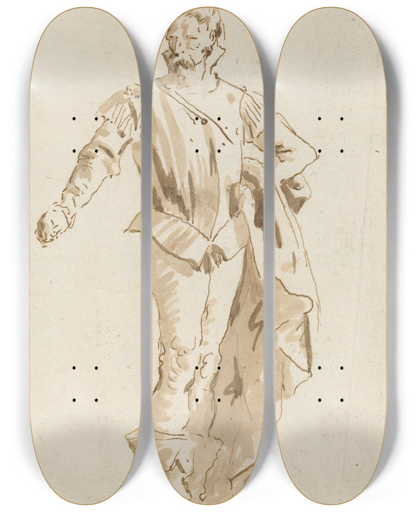 Triptych art skateboard deck of Giovanni Battista Tiepolo Standing Man In Sixteenthcentury Costume by Giovanni Battista Tiepolo (1696-1770)