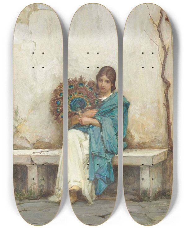 Triptych art skateboard deck of John William Waterhouse Day Dreams by John William Waterhouse (1849-1917)