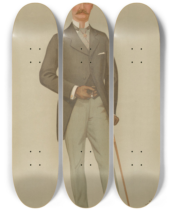Triptych art skateboard deck of Leslie Matthew Ward Royalty Hrh The Crown Prince Of Denmark Prince Christian Frederick Charles William December 12 1895 by Leslie Matthew Ward (1851-1922)