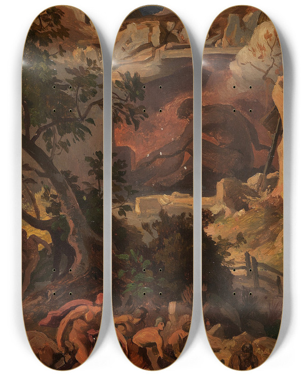 Triptych art skateboard deck of Friedrich Preller The Elder Odysseezyklus 9 by Friedrich Preller The Elder (1804-1878)