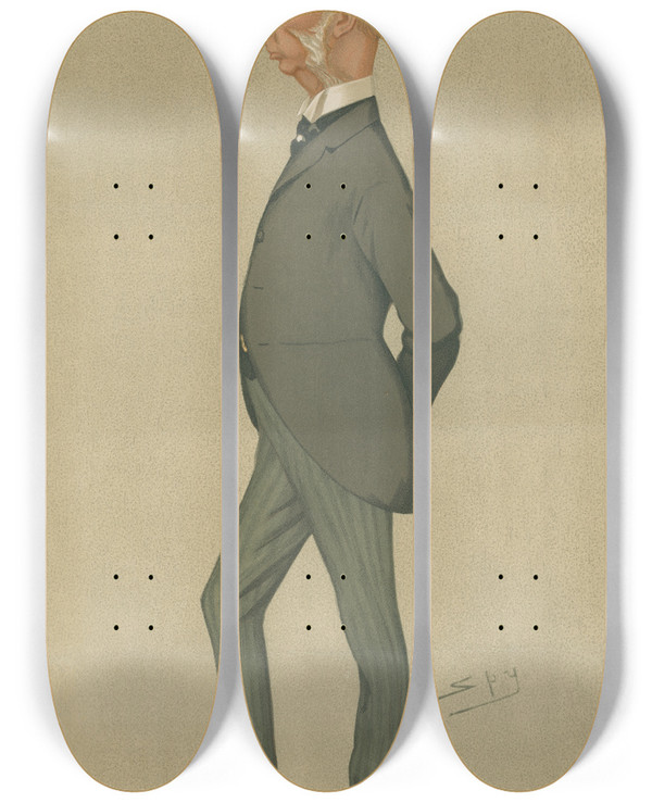Triptych art skateboard deck of Leslie Matthew Ward Politicians Ipswich Senior Sir Charles Dalrytmple September 10 1892 by Leslie Matthew Ward (1851-1922)