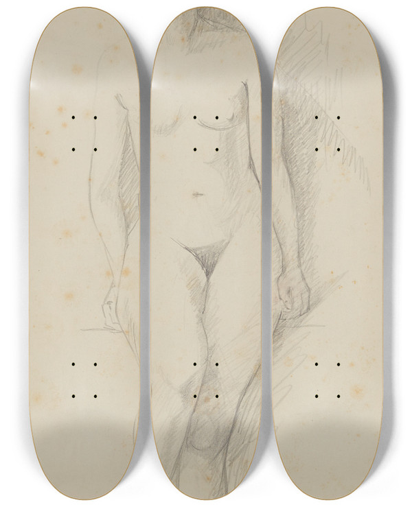 Triptych art skateboard deck of Anny Dollschein Weiblicher Akt_2 by Anny Dollschein (1893-1946)