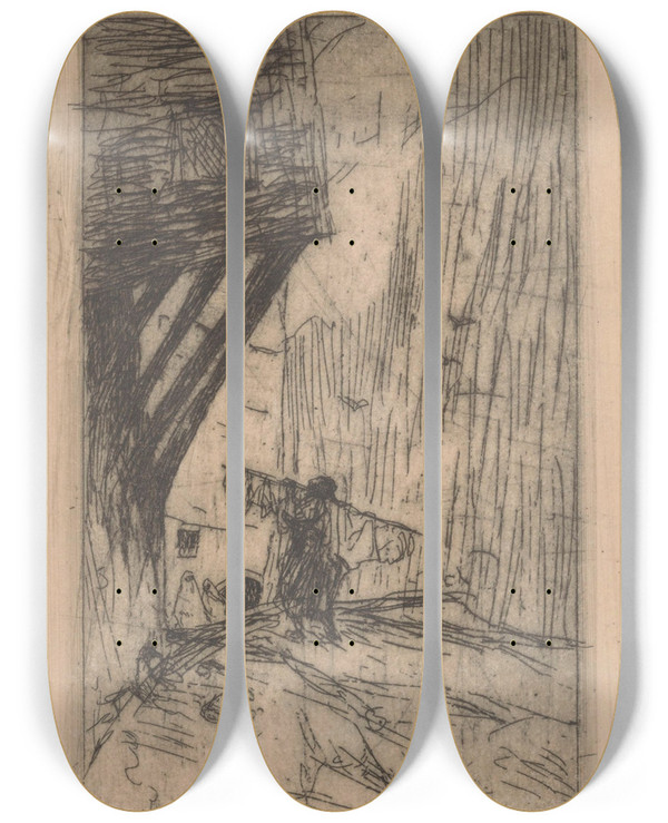 Triptych art skateboard deck of Marius Bauer Ottomaanse Vleesverkoper by Marius Bauer (1867-1932)
