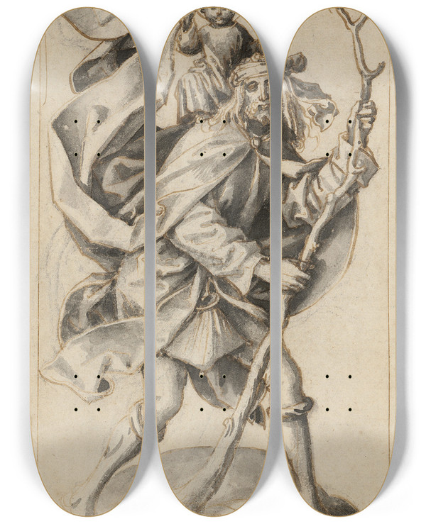 Triptych art skateboard deck of Hans Holbein The Elder St Christophorus by Hans Holbein The Elder (1460-1524)
