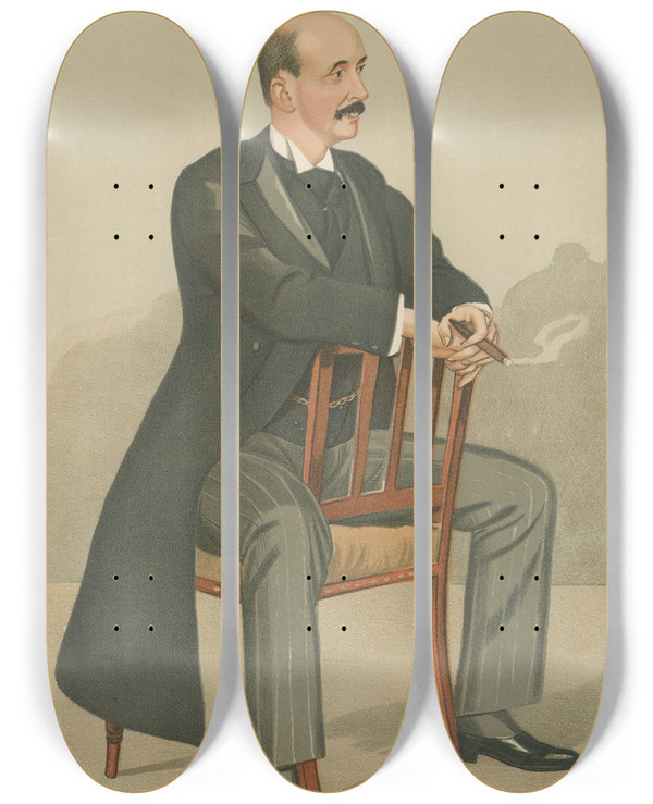Triptych art skateboard deck of Leslie Matthew Ward Politicians A Chartered Administrator Earl Grey April 28 1898 by Leslie Matthew Ward (1851-1922)