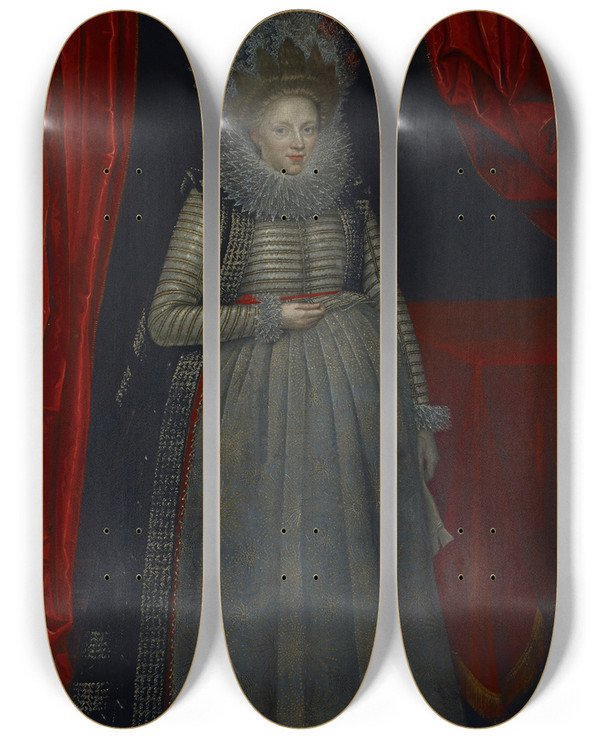 Triptych art skateboard deck of Paul Van Somer Elizabeth Cary Viscountess Falkland 15851639 by Paul Van Somer (1577-1621)