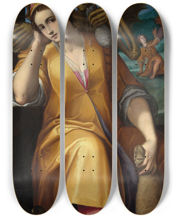 Triptych art skateboard deck of Jacopo Ligozzi Allegory Of Avarice by Jacopo Ligozzi (1547-1627)