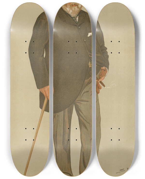Triptych art skateboard deck of Leslie Matthew Ward Politicians Birdseye Sir Williamhenry Wills 23 November 1893 by Leslie Matthew Ward (1851-1922)