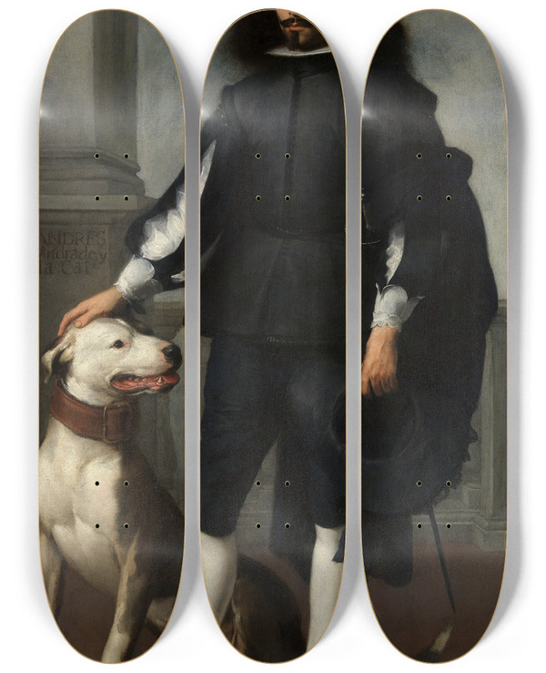 Triptych art skateboard deck of Bartolom Estebn Murillo Don Andrs De Andrade Y La Cal by Bartolome Esteban Murillo (1617-1682)