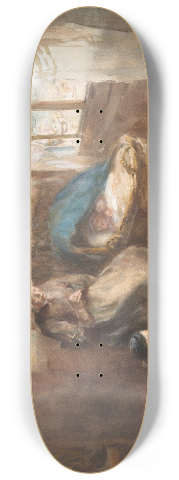 Albert Neuhuys - Interieur met een vrouw bij een wieg en een jongetje op de grond 8.25 inch art skate deck