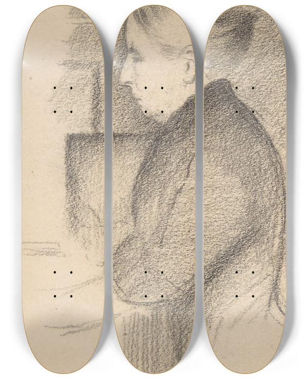 Triptych art skateboard deck of Henriedmond Cross Portrait Of The Artists Mother by Henri-Edmond Cross (1856-1910)