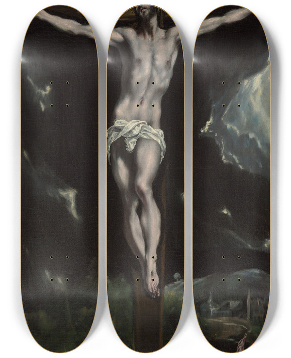 Triptych art skateboard deck of El Greco Domenikos Theotokopoulos Christ On The Cross by El Greco Domenikos Theotokopoulos (1540-1614)