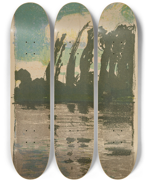 Triptych art skateboard deck of Jan Stanislawski Poplars_1 by Jan Stanislawski (1860-1907)