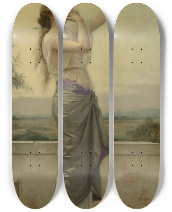 Triptych art skateboard deck of Alexandre Cabanel Loves Messenger by Alexandre Cabanel (1823-1889)