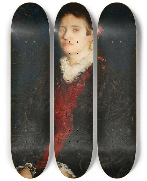 Triptych art skateboard deck of Leon Wyczkowski Portrait Of A Woman_2 by Leon Wyczolkowski (1852-1936)